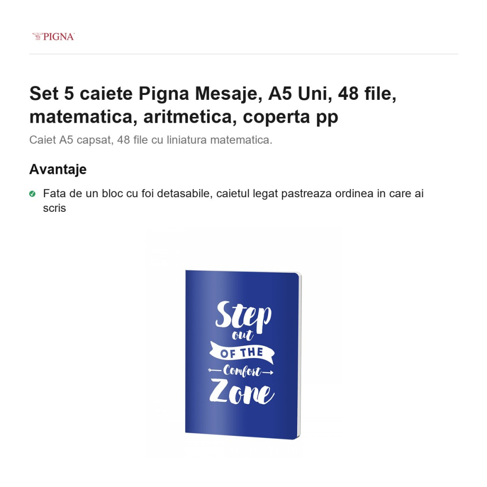 Set 5 caiete Pigna Mesaje, A5, 48 file, matematica, aritmetica, coperta pp uni [2]