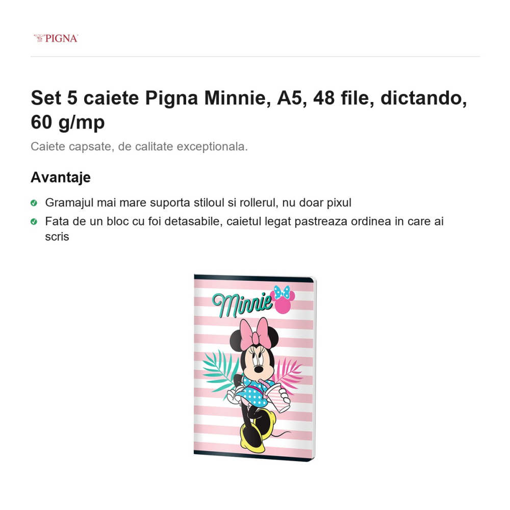 Set 5 caiete Pigna Minnie, A5, 48 file, dictando, 60 g/mp [2]