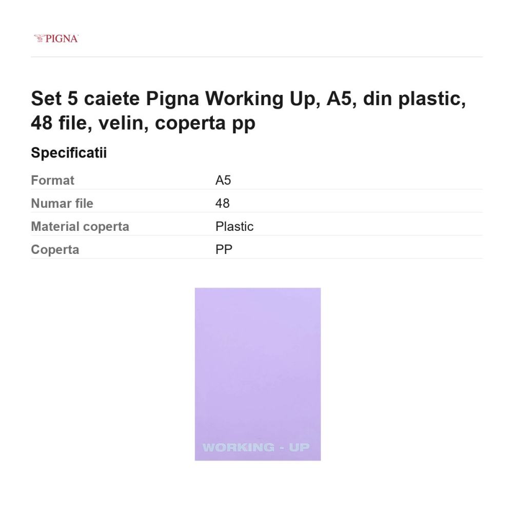 Set 5 caiete Pigna Working Up, A5, din plastic, 48 file, velin, coperta pp [3]