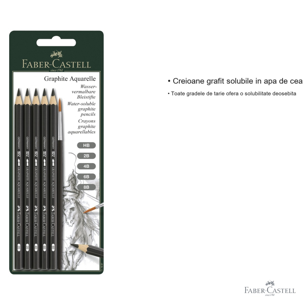 Set 5 creioane grafit acuarela Faber-Castell Aquarelle cu pensula, solubile in apa, pentru artisti [3]