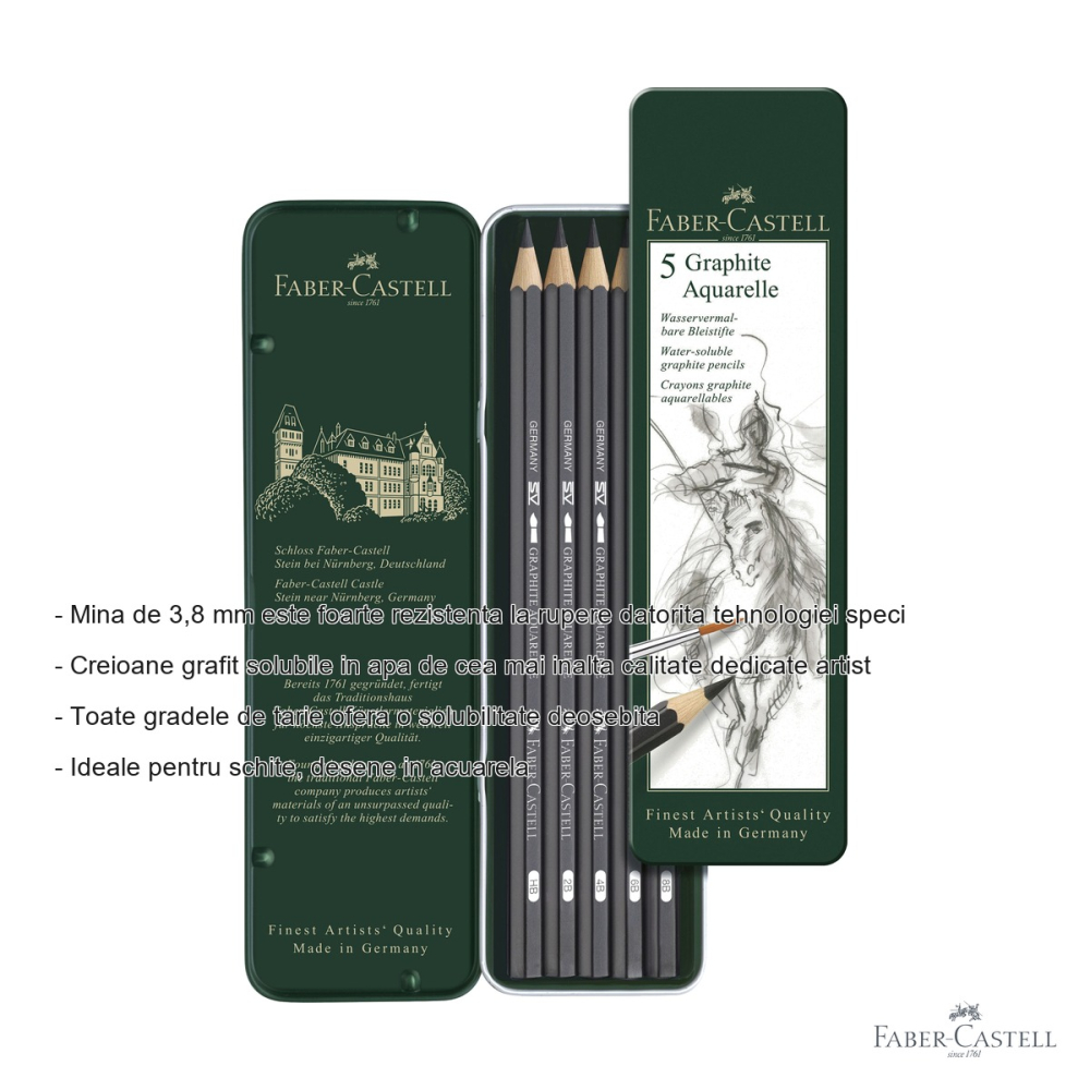Set 5 creioane grafit acuarela Faber-Castell, solubile in apa, pentru artisti (HB, 2B, 4B, 6B, 8B) [2]