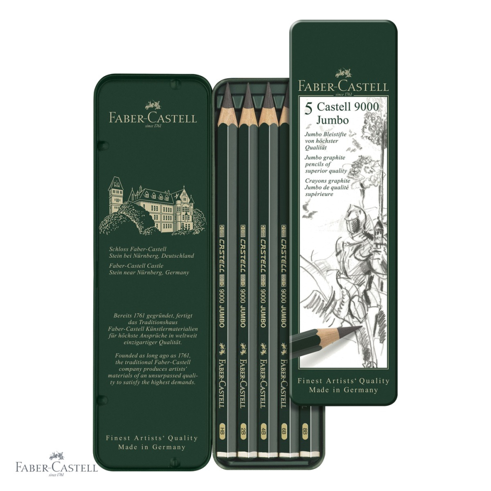 Set 5 creioane grafit Jumbo Faber-Castell Castell 9000, duritate HB-8B, pentru desen si schite [4]