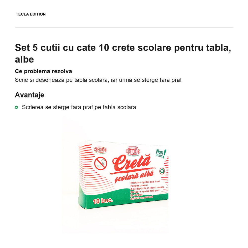 Set 5 cutii cu cate 10 crete scolare pentru tabla, albe [2]