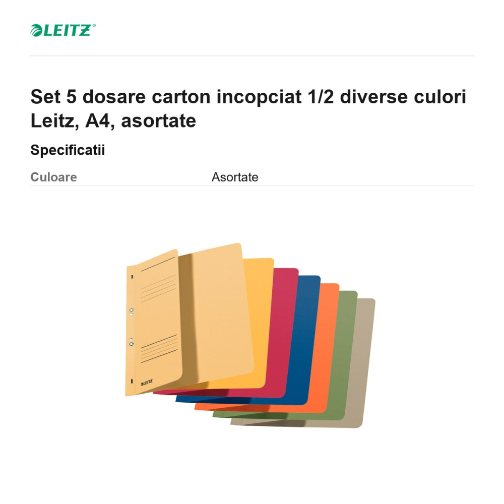 Set 5 dosare carton incopciat 1/2 diverse culori Leitz, A4, asortate [3]