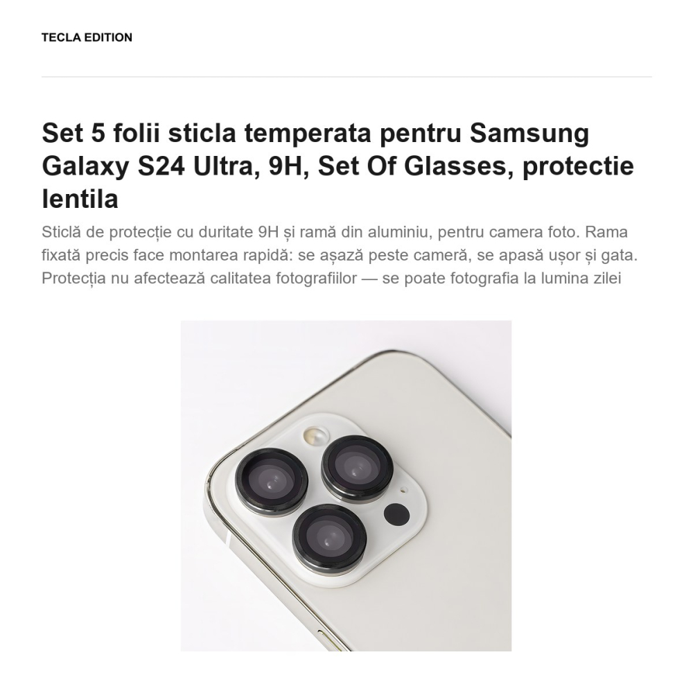Set 5 folii sticla temperata pentru Samsung Galaxy S24 Ultra, 9H, Set Of Glasses, protectie lentila [2]
