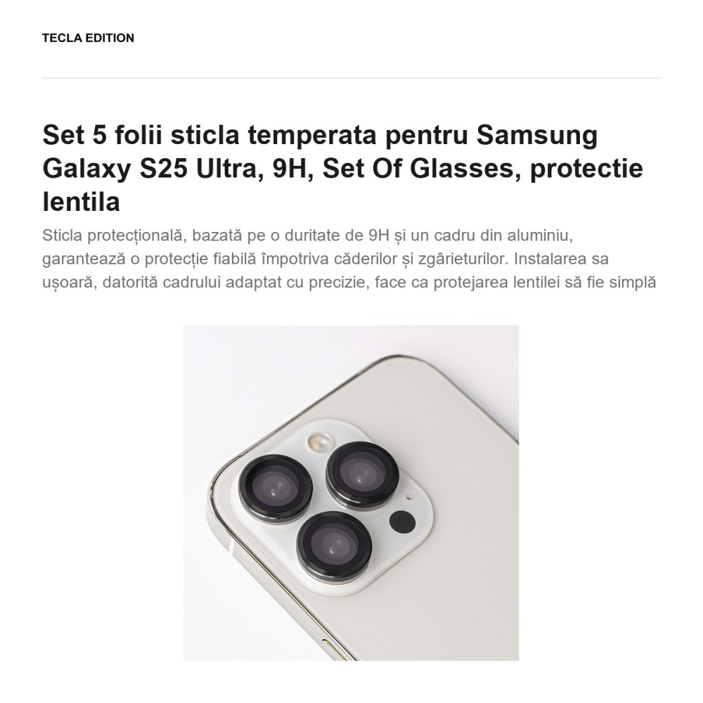 Set 5 folii sticla temperata pentru Samsung Galaxy S25 Ultra, 9H, Set Of Glasses, protectie lentila [2]