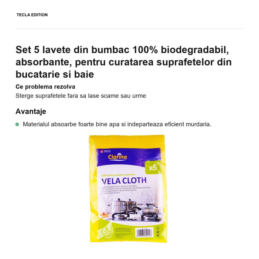 Set 5 lavete din bumbac 100% biodegradabil, absorbante, pentru curatarea suprafetelor din bucatarie si baie [2]