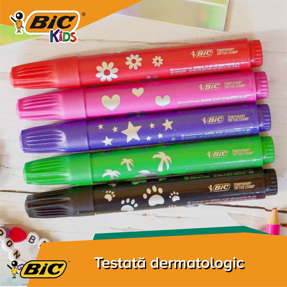 Set 5 markere cu varf tip stampila Bic Kids, cerneala testata dermatologic, pentru tatuaje temporare copii [5]