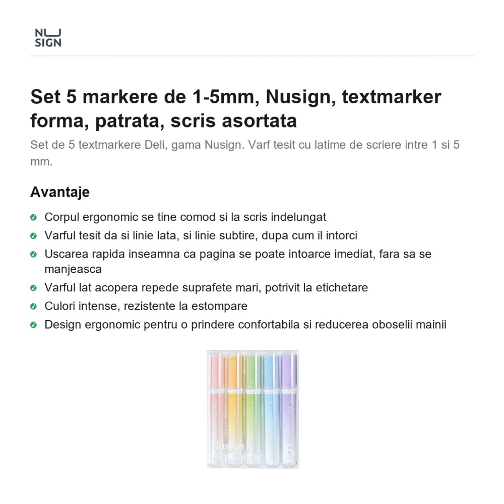 Set 5 markere de 1-5mm, Nusign, textmarker forma, patrata, scris asortata [2]