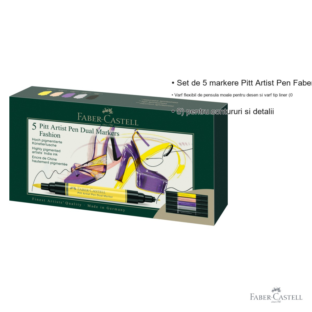 Set 5 markere dual Faber-Castell Pitt Artist Pen Fashion, varf pensula si liner, pentru desen si ilustratie moda [3]