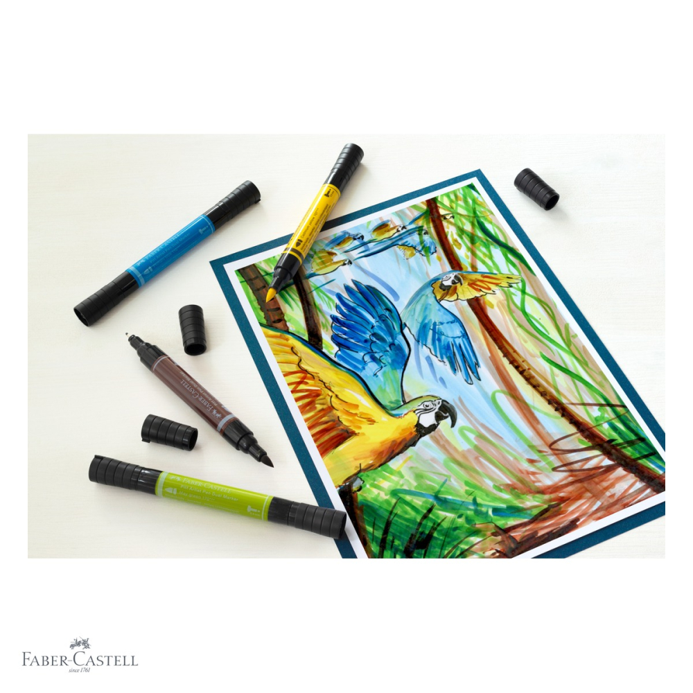 Set 5 markere Faber-Castell Pitt Artist Pen Dual, varf pensula si liner, tema Animals, pentru ilustratie si desen [4]
