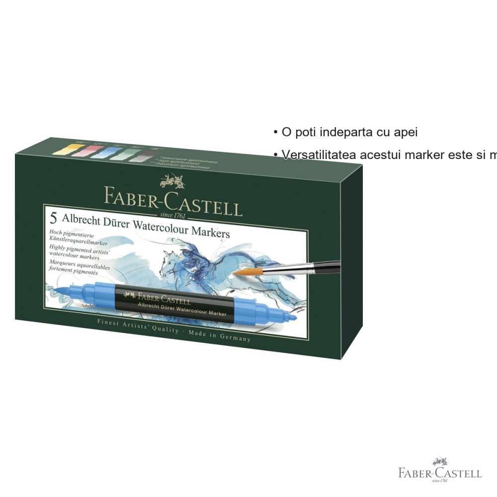Set 5 markere solubile Faber-Castell A.Durer, cerneala pe baza de apa, pentru pictura acuarela si schita artistica [3]