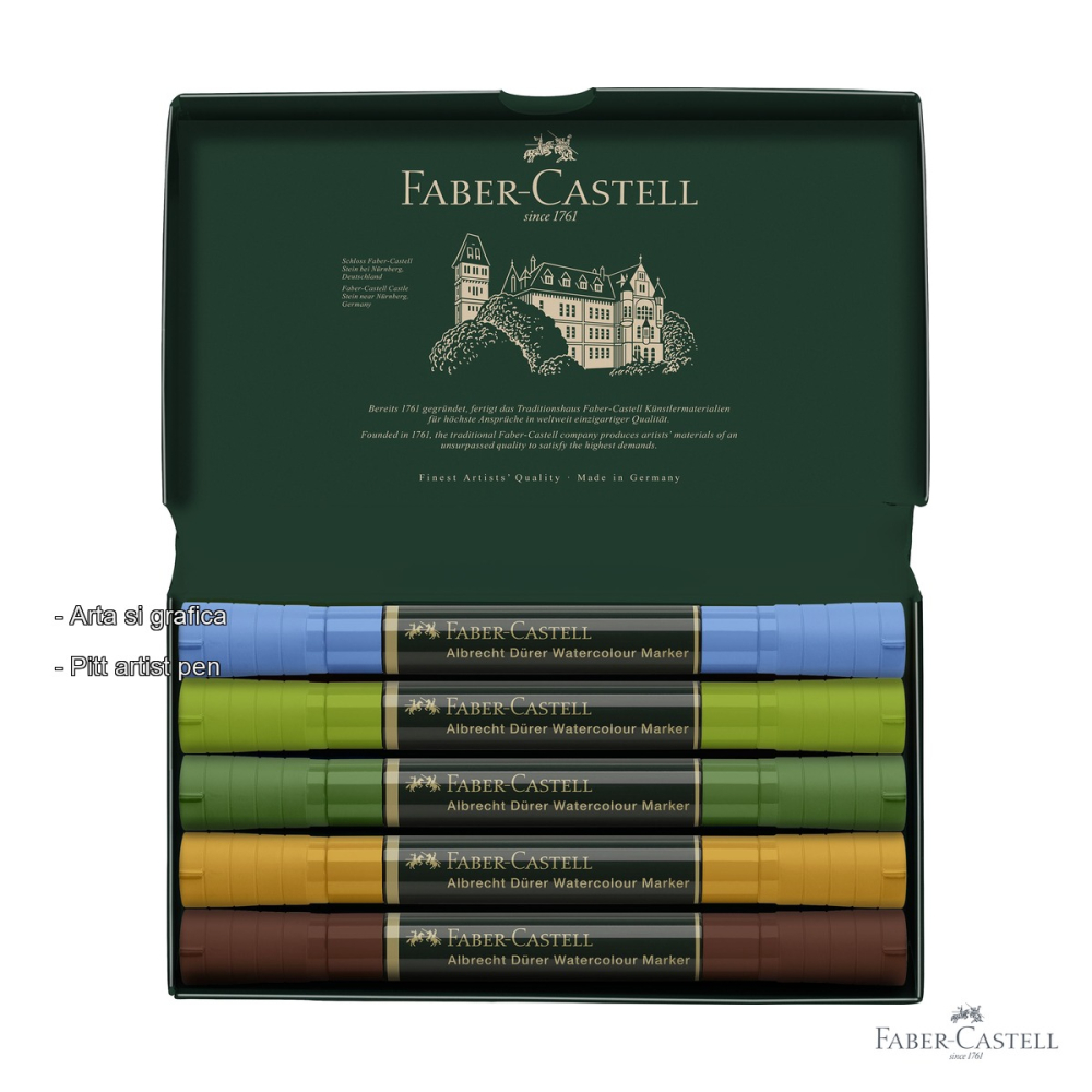 Set 5 markere solubile Faber-Castell Pitt Artist Pen, varf dublu pensula si fetru, pentru pictura peisaj [2]