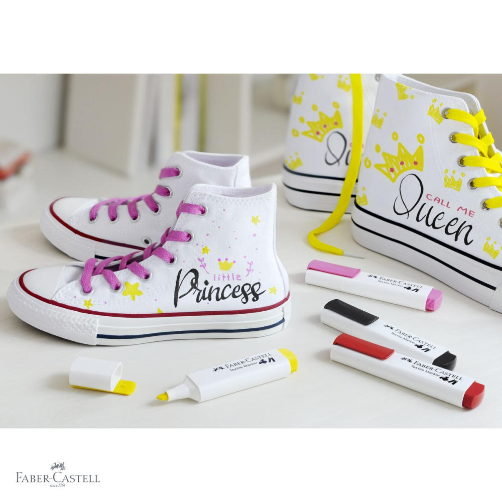 Set 5 markere textile Faber-Castell, varf tesit 3 grosimi, pentru personalizare tesaturi [4]