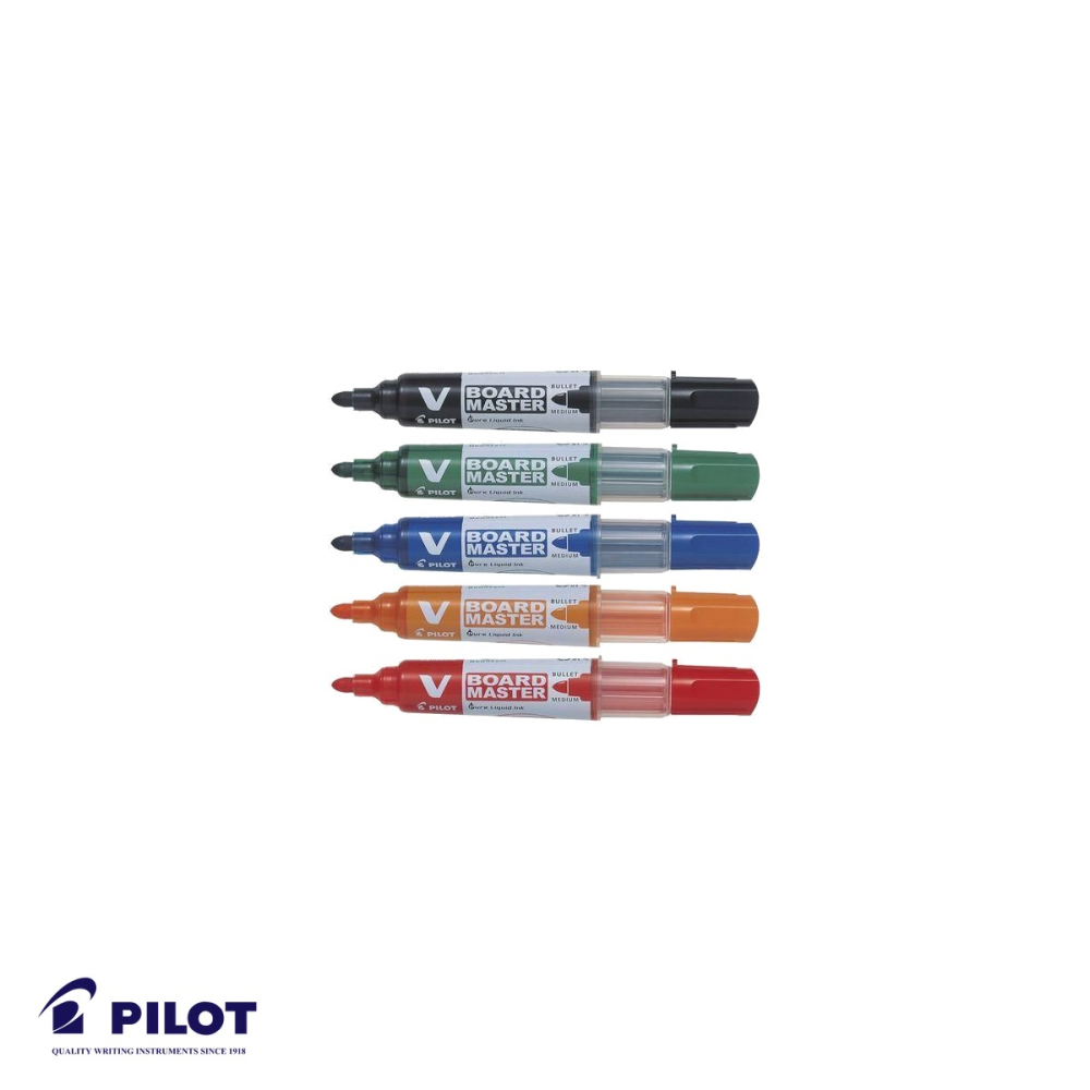 Set 5 markere whiteboard Pilot Vboard, varf rotund 6mm, cerneala lichida reincarcabila, din plastic reciclat [4]