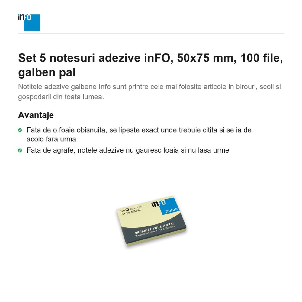 Set 5 notesuri adezive inFO, 50x75 mm, 100 file, galben pal [2]