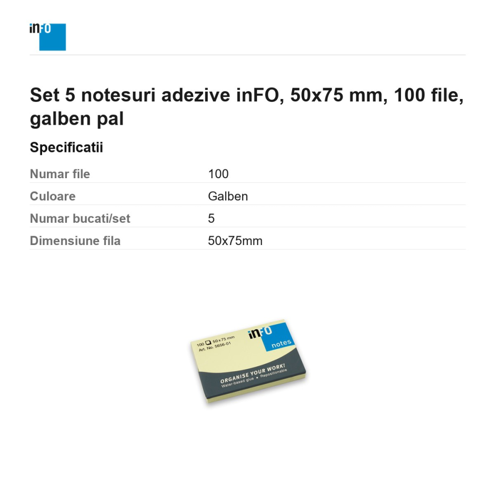 Set 5 notesuri adezive inFO, 50x75 mm, 100 file, galben pal [3]