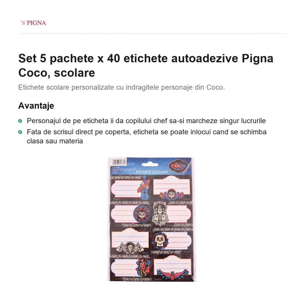 Set 5 pachete x 40 etichete autoadezive Pigna Coco, scolare [2]