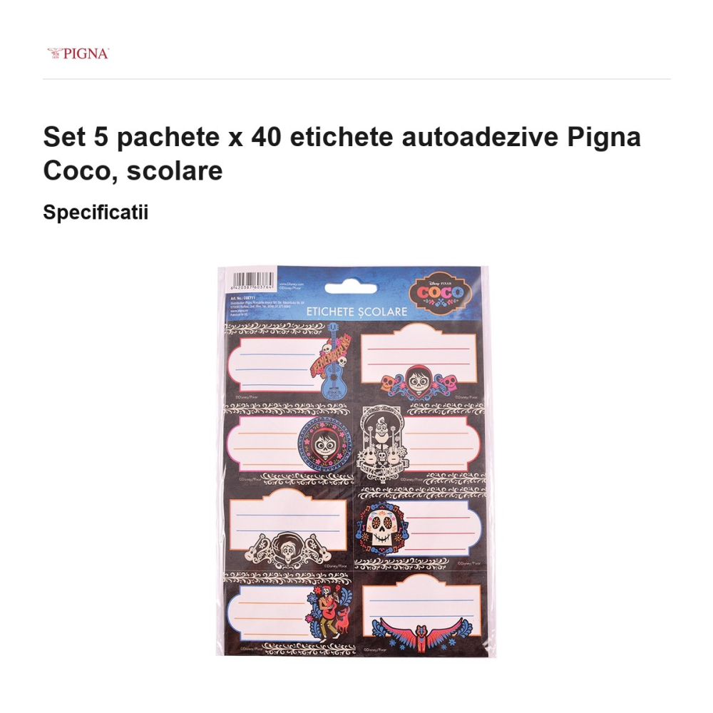 Set 5 pachete x 40 etichete autoadezive Pigna Coco, scolare [3]