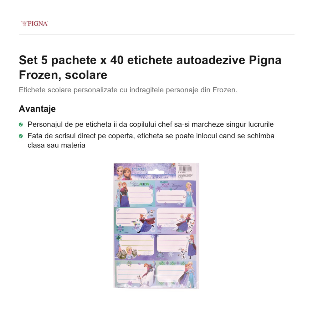 Set 5 pachete x 40 etichete autoadezive Pigna Frozen, scolare [2]