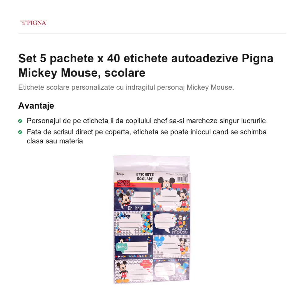 Set 5 pachete x 40 etichete autoadezive Pigna Mickey Mouse, scolare [2]