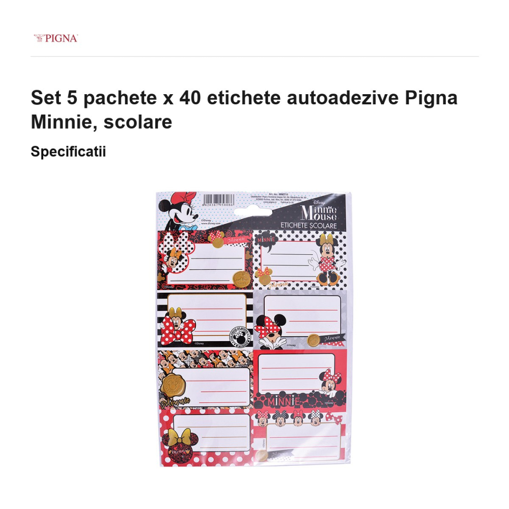 Set 5 pachete x 40 etichete autoadezive Pigna Minnie, scolare [3]