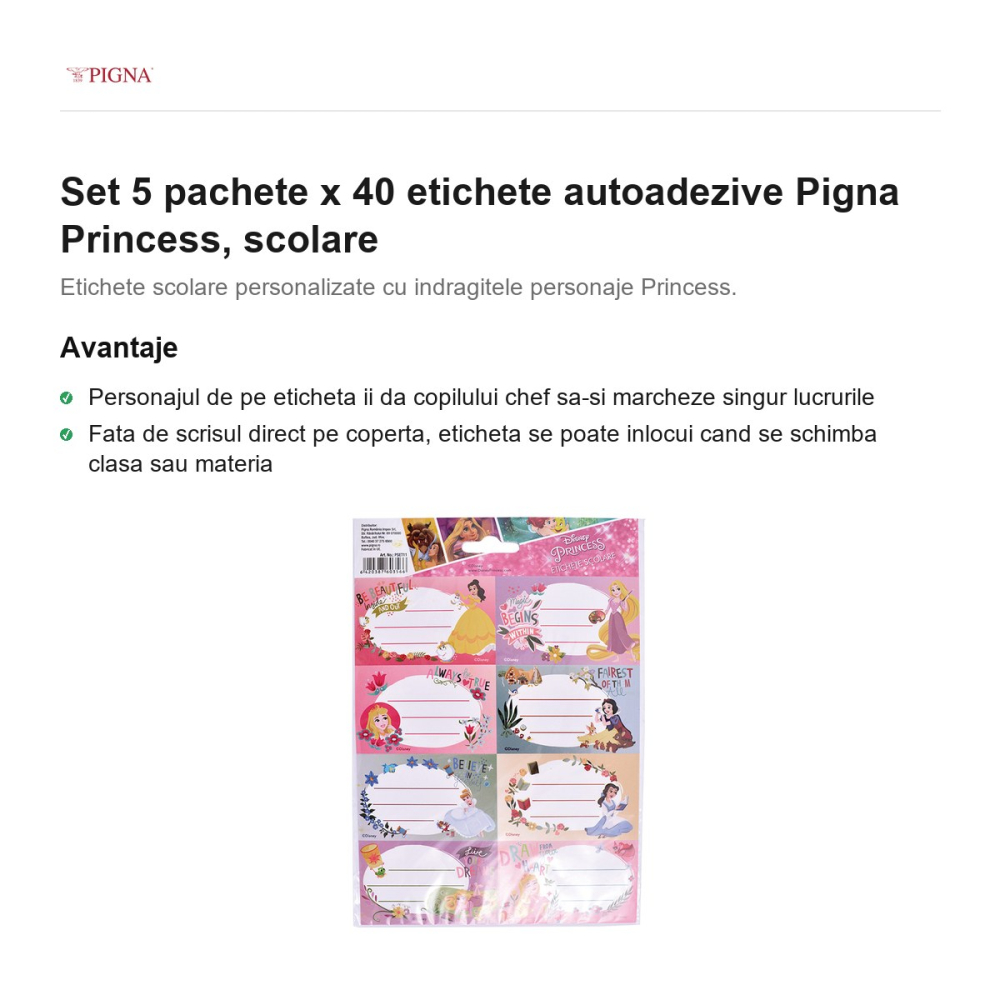 Set 5 pachete x 40 etichete autoadezive Pigna Princess, scolare [2]