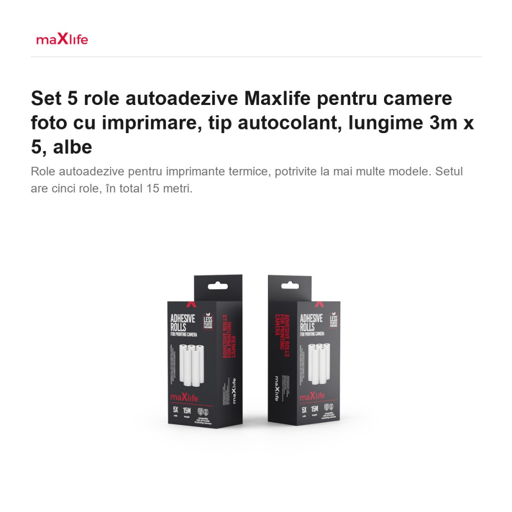 Set 5 role autoadezive Maxlife pentru camere foto cu imprimare, tip autocolant, lungime 3m x 5, albe [2]