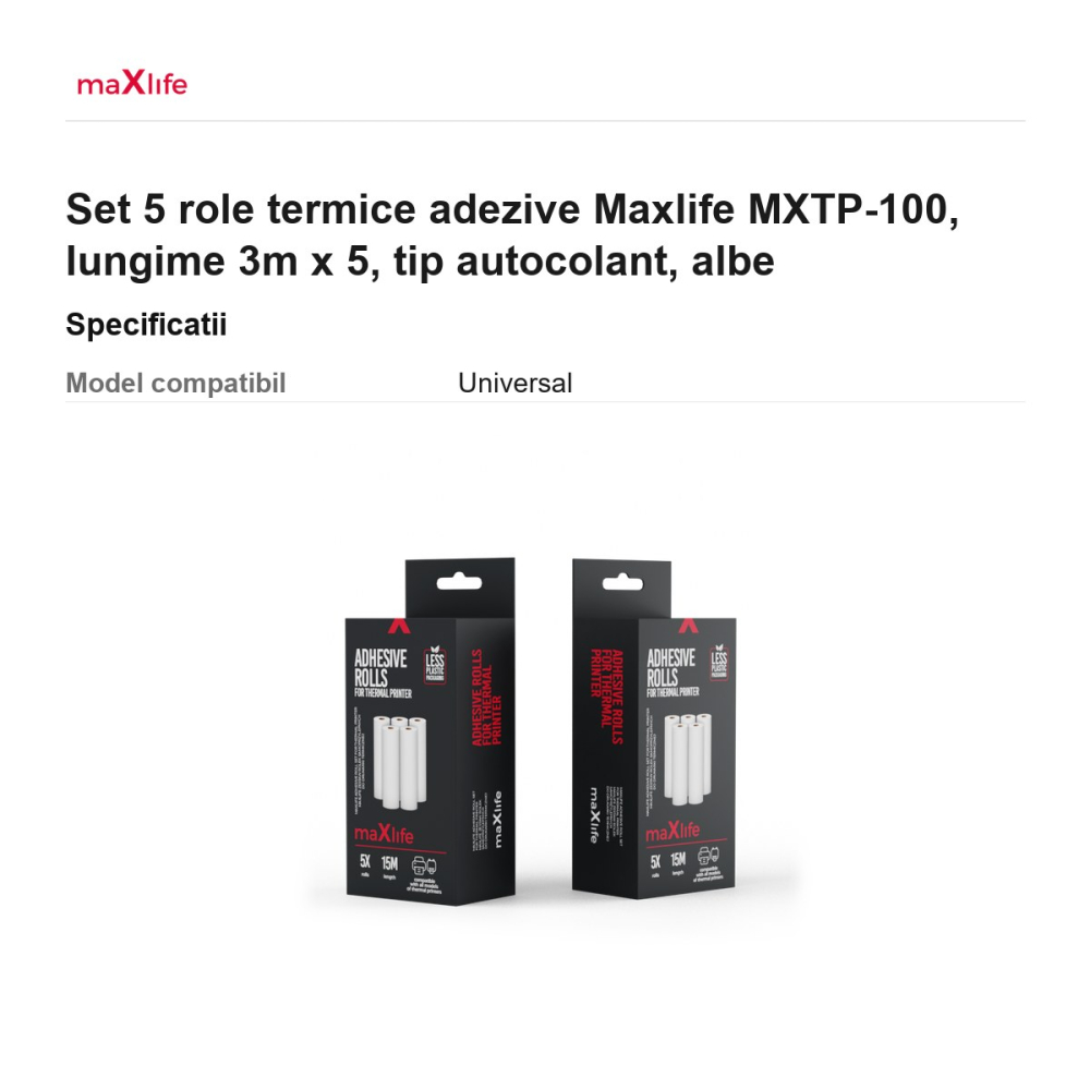 Set 5 role termice adezive Maxlife MXTP-100, lungime 3m x 5, tip autocolant, albe [3]