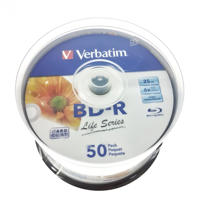 Set 50 Blu Ray BD-R Verbatim Life Series 98191, 25 Gb, 6X, Printabil inkjet, ambalat cake box [4]