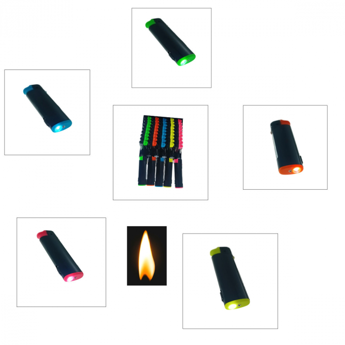 Set 50 brichete cu LED, de buzunar, BRFL00051, 81 x 25 x 10 mm, flacara reglabila, multicolor [3]