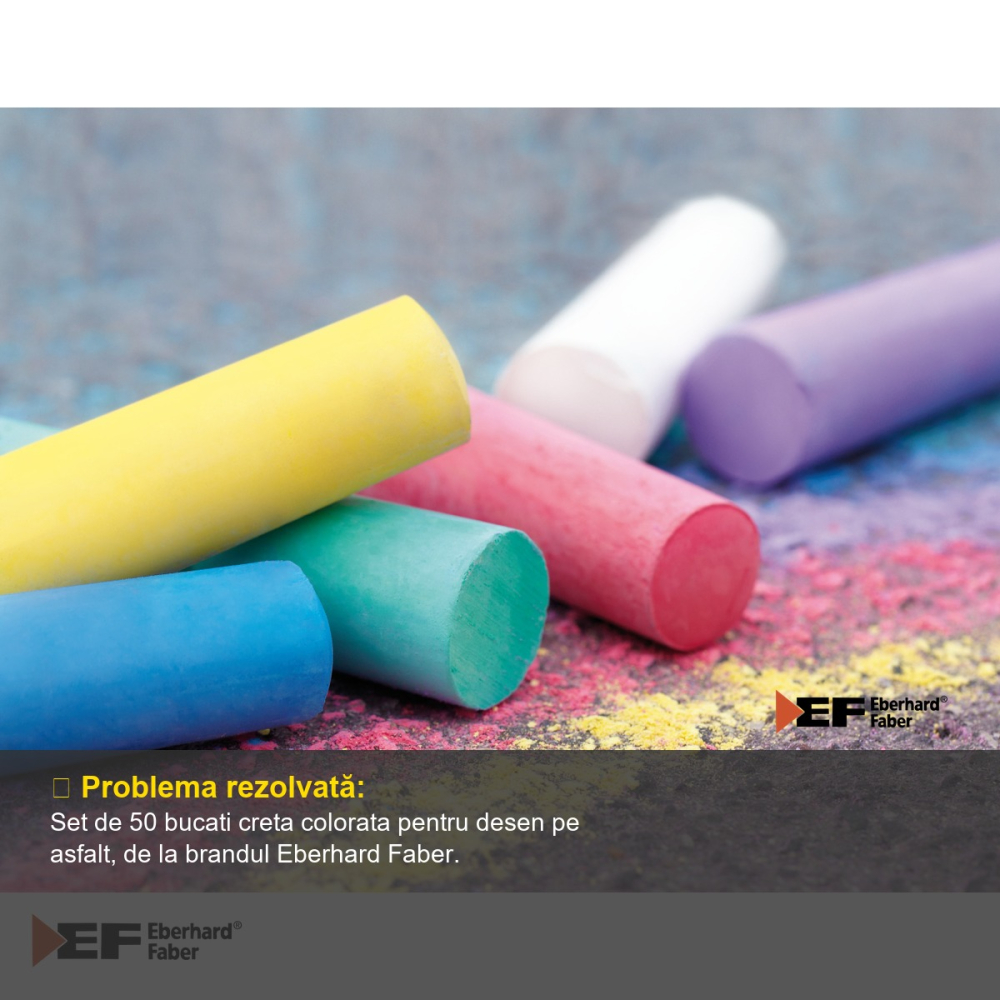Set 50 bucati creta colorata pentru asfalt Eberhard Faber, cutie plastic, usor de curatat cu apa [4]