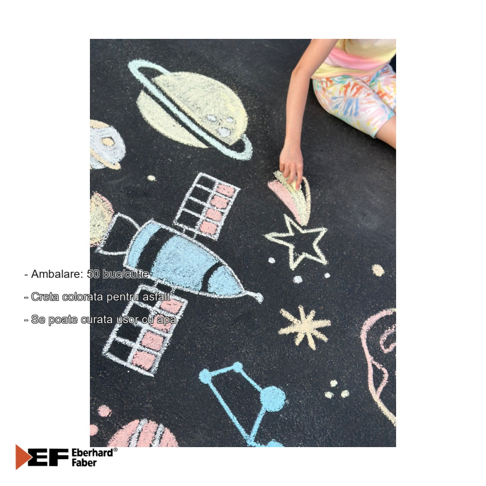 Set 50 bucati creta colorata pentru asfalt Eberhard Faber, cutie plastic, usor de curatat cu apa [2]