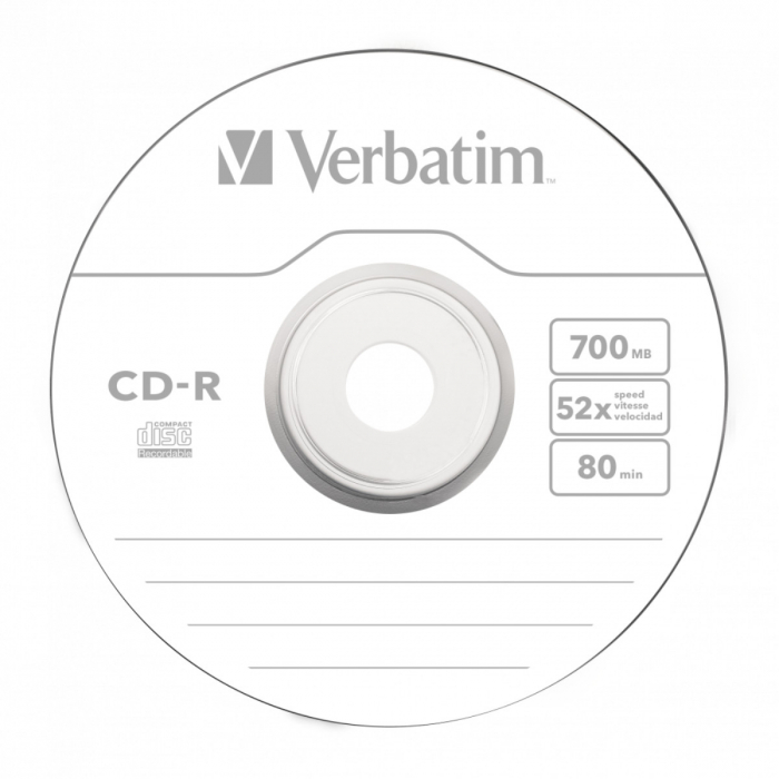 Set 50 CD-R 52X 700 Mb , Verbatim Extra Protection 43351 , inscriptibil , cu logo , ambalare cake box [2]