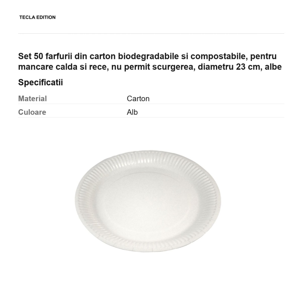 Set 50 farfurii din carton biodegradabile si compostabile, pentru mancare calda si rece, nu permit scurgerea, diametru 23 cm, albe [3]