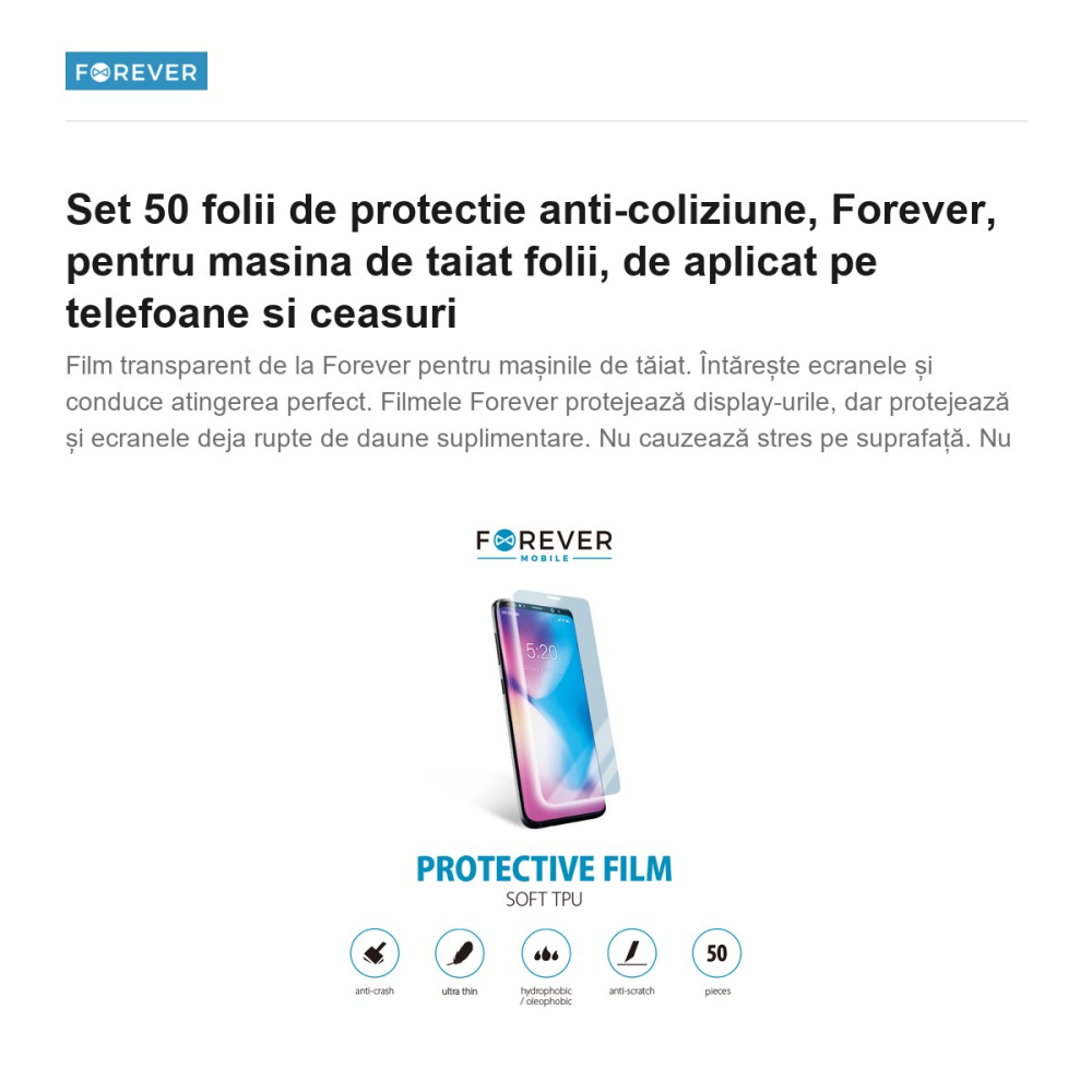 Set 50 folii de protectie anti-coliziune, Forever, pentru masina de taiat folii, de aplicat pe telefoane si ceasuri [2]