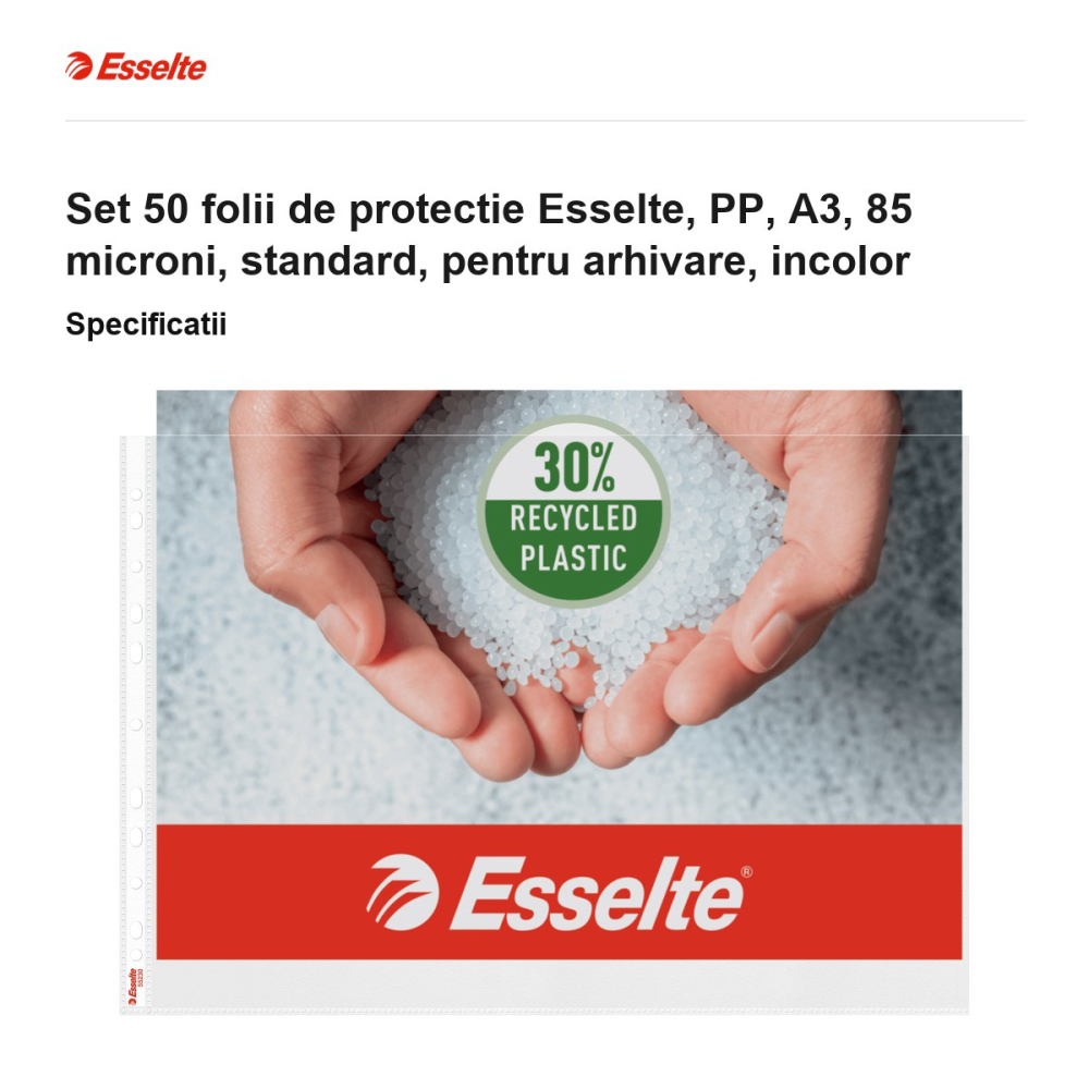 Set 50 folii de protectie Esselte, PP, A3, 85 microni, standard, pentru arhivare, incolor [3]