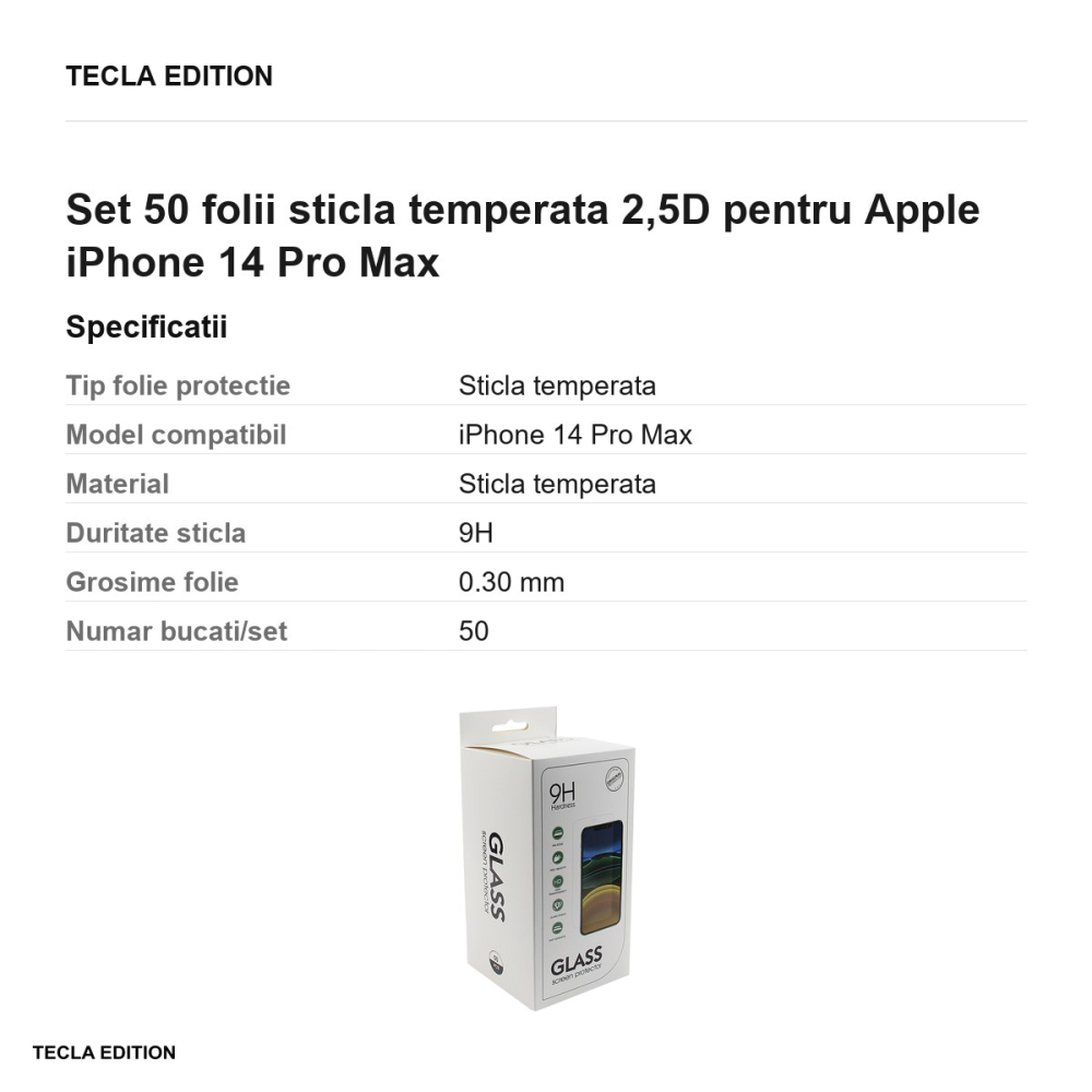 Set 50 folii sticla temperata 2,5D pentru Apple iPhone 14 Pro Max [3]