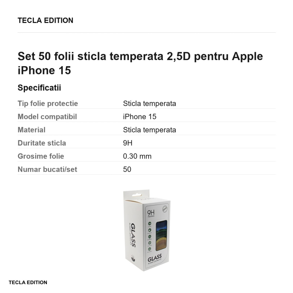 Set 50 folii sticla temperata 2,5D pentru Apple iPhone 15 [3]