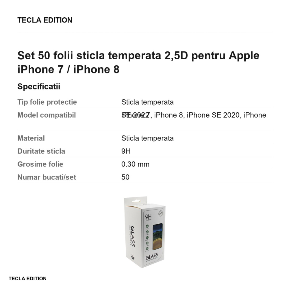 Set 50 folii sticla temperata 2,5D pentru Apple iPhone 7 / iPhone 8 [3]
