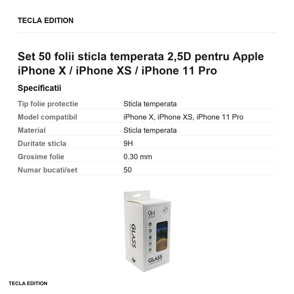 Set 50 folii sticla temperata 2,5D pentru Apple iPhone X / iPhone XS / iPhone 11 Pro [3]