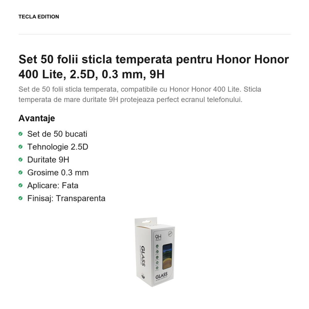 Set 50 folii sticla temperata pentru Honor Honor 400 Lite, 2.5D, 0.3 mm, 9H [2]