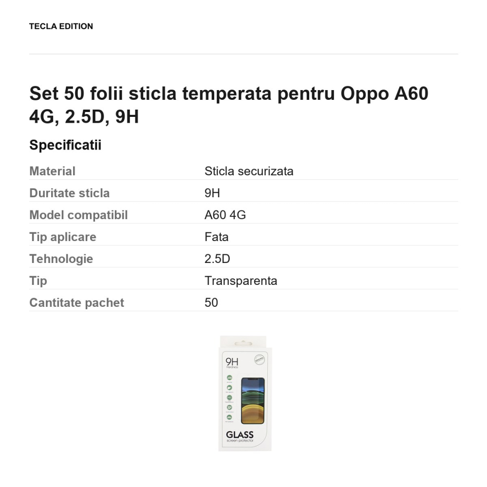 Set 50 folii sticla temperata pentru Oppo A60 4G, 2.5D, 9H [3]