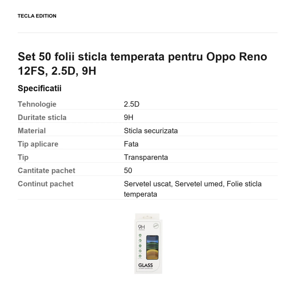 Set 50 folii sticla temperata pentru Oppo Reno 12FS, 2.5D, 9H [3]