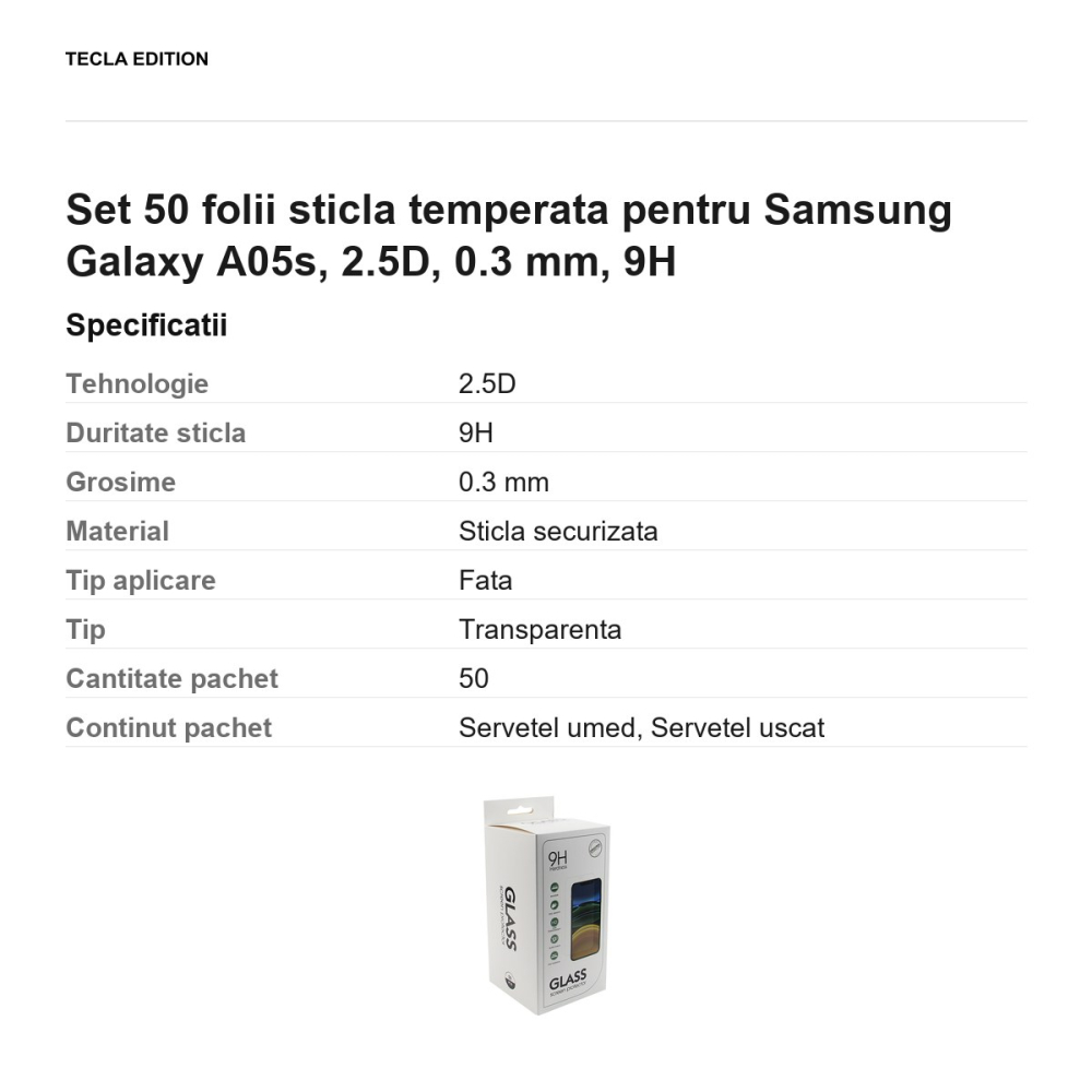 Set 50 folii sticla temperata pentru Samsung Galaxy A05s, 2.5D, 0.3 mm, 9H [3]
