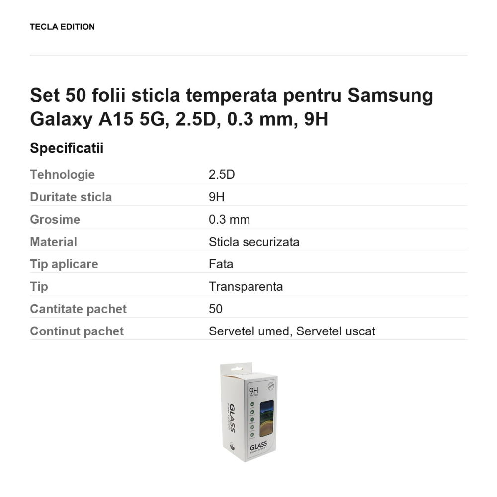 Set 50 folii sticla temperata pentru Samsung Galaxy A15 5G, 2.5D, 0.3 mm, 9H [3]