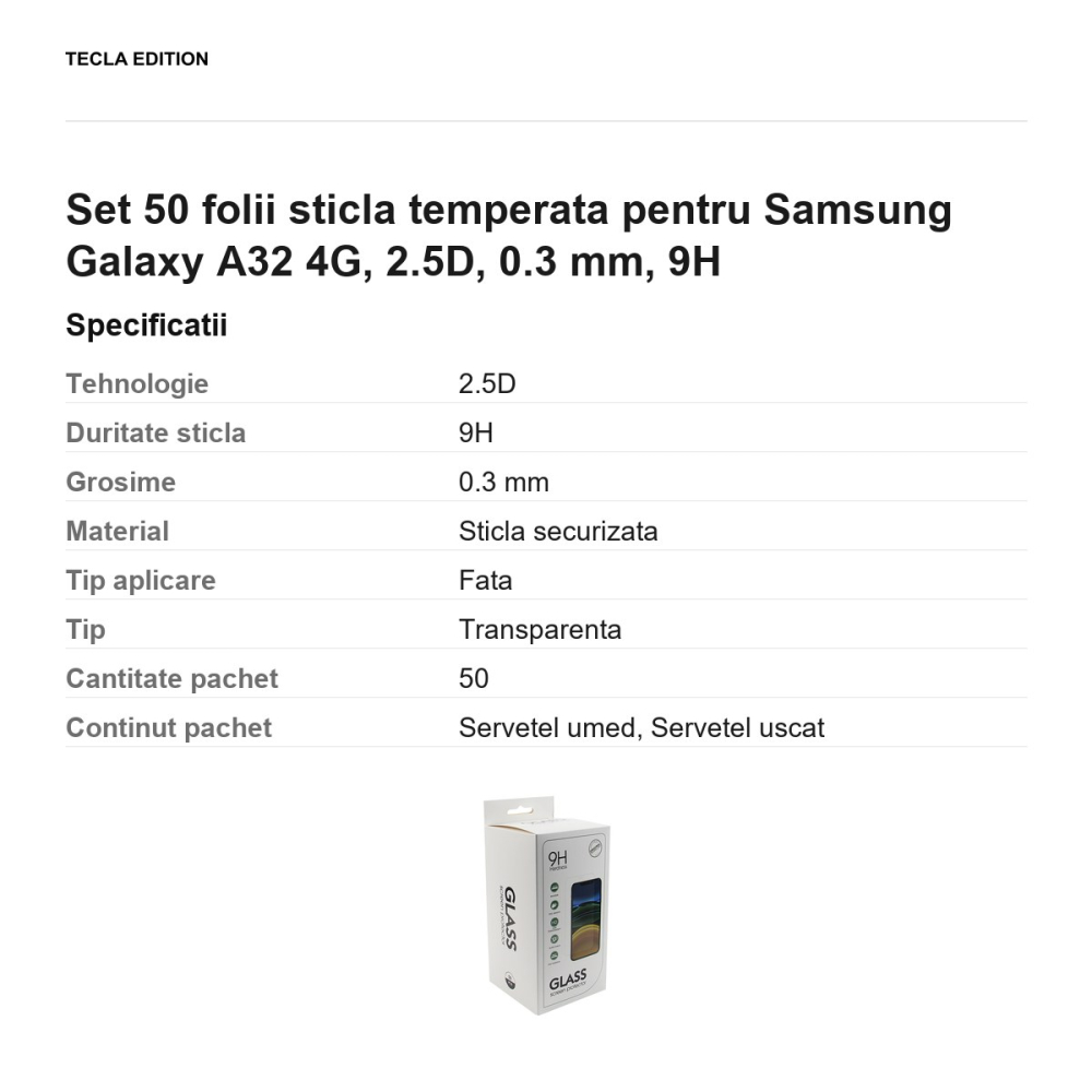 Set 50 folii sticla temperata pentru Samsung Galaxy A32 4G, 2.5D, 0.3 mm, 9H [3]