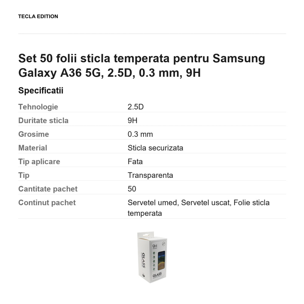 Set 50 folii sticla temperata pentru Samsung Galaxy A36 5G, 2.5D, 0.3 mm, 9H [3]