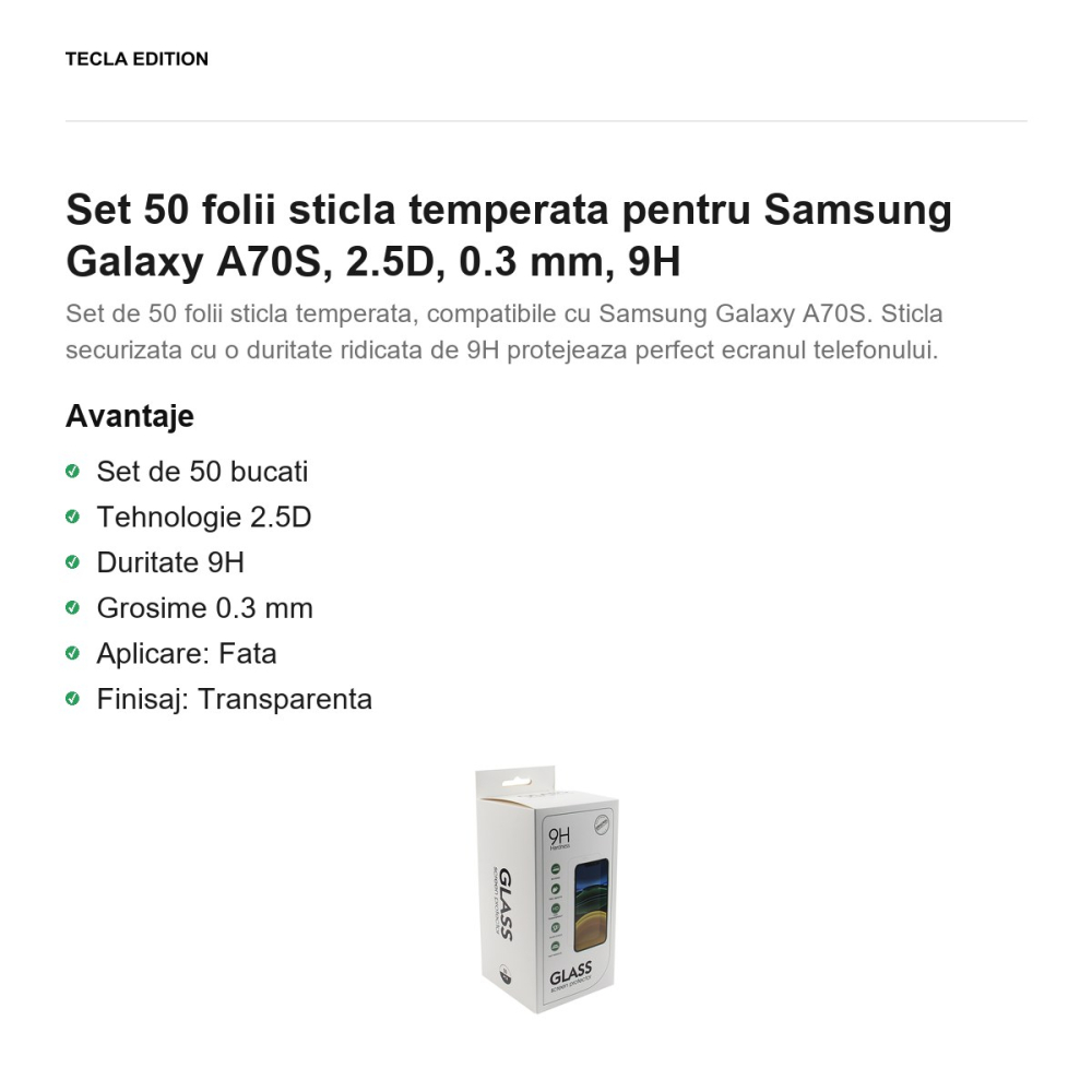 Set 50 folii sticla temperata pentru Samsung Galaxy A70S, 2.5D, 0.3 mm, 9H [2]