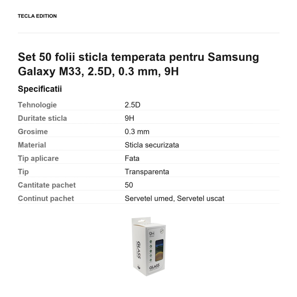 Set 50 folii sticla temperata pentru Samsung Galaxy M33, 2.5D, 0.3 mm, 9H [3]